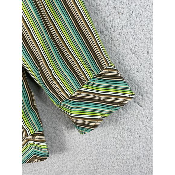 Dana Buchman Women Size 4 Silk Green Brown Blue Striped Button Up - Picture 7 of 12